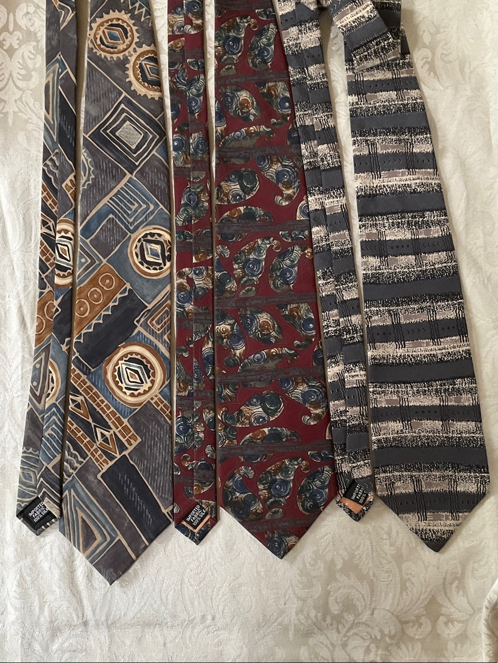 3 Men's Burgundy Paisley Silk Neckties- Classic Formal Style